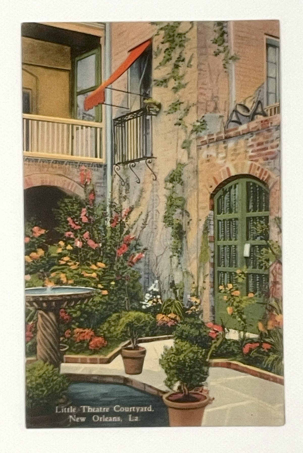 Little Theatre Courtyard New Orleans LA | Curt Teich Linen Postcard