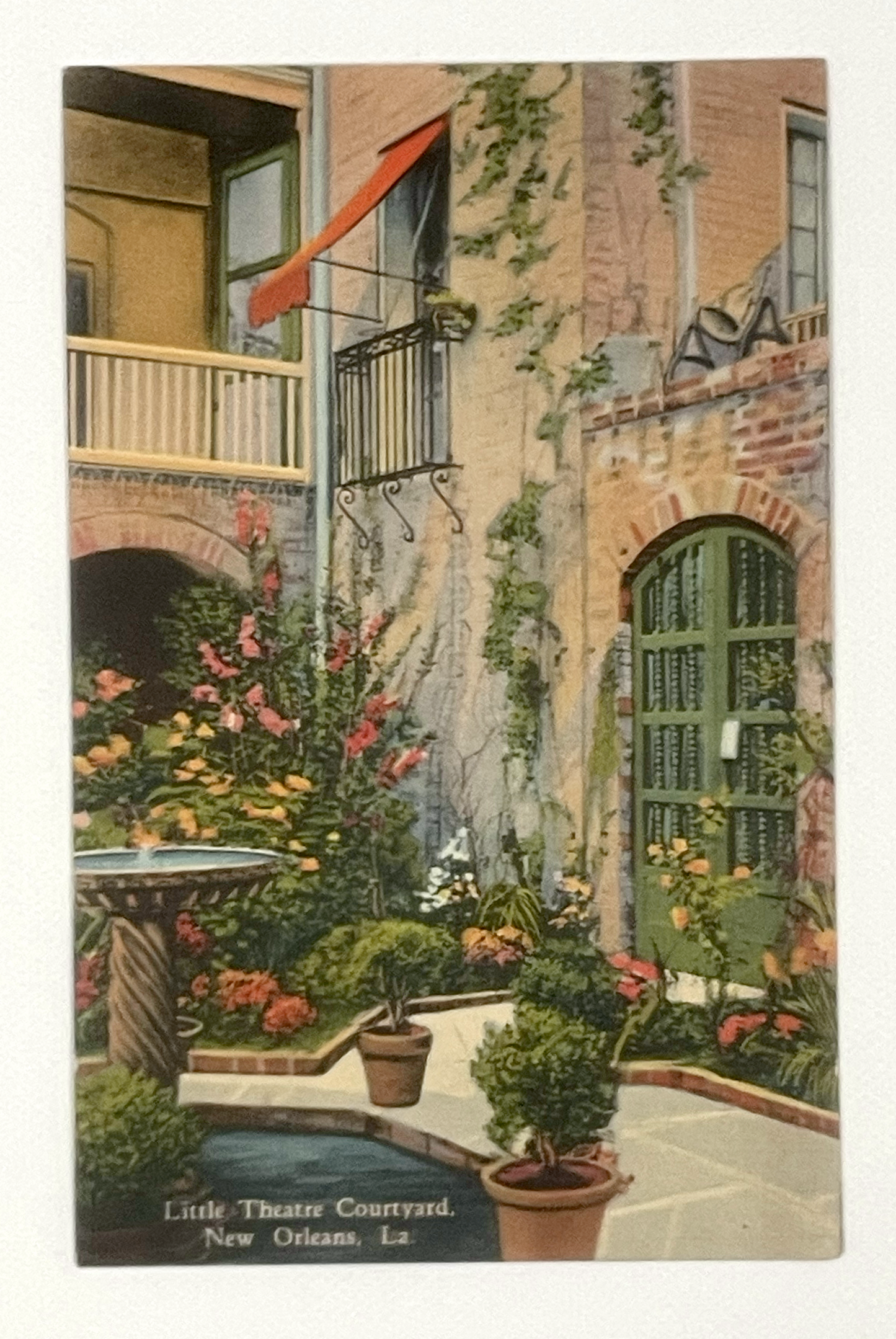Little Theatre Courtyard New Orleans LA | Curt Teich Linen Postcard