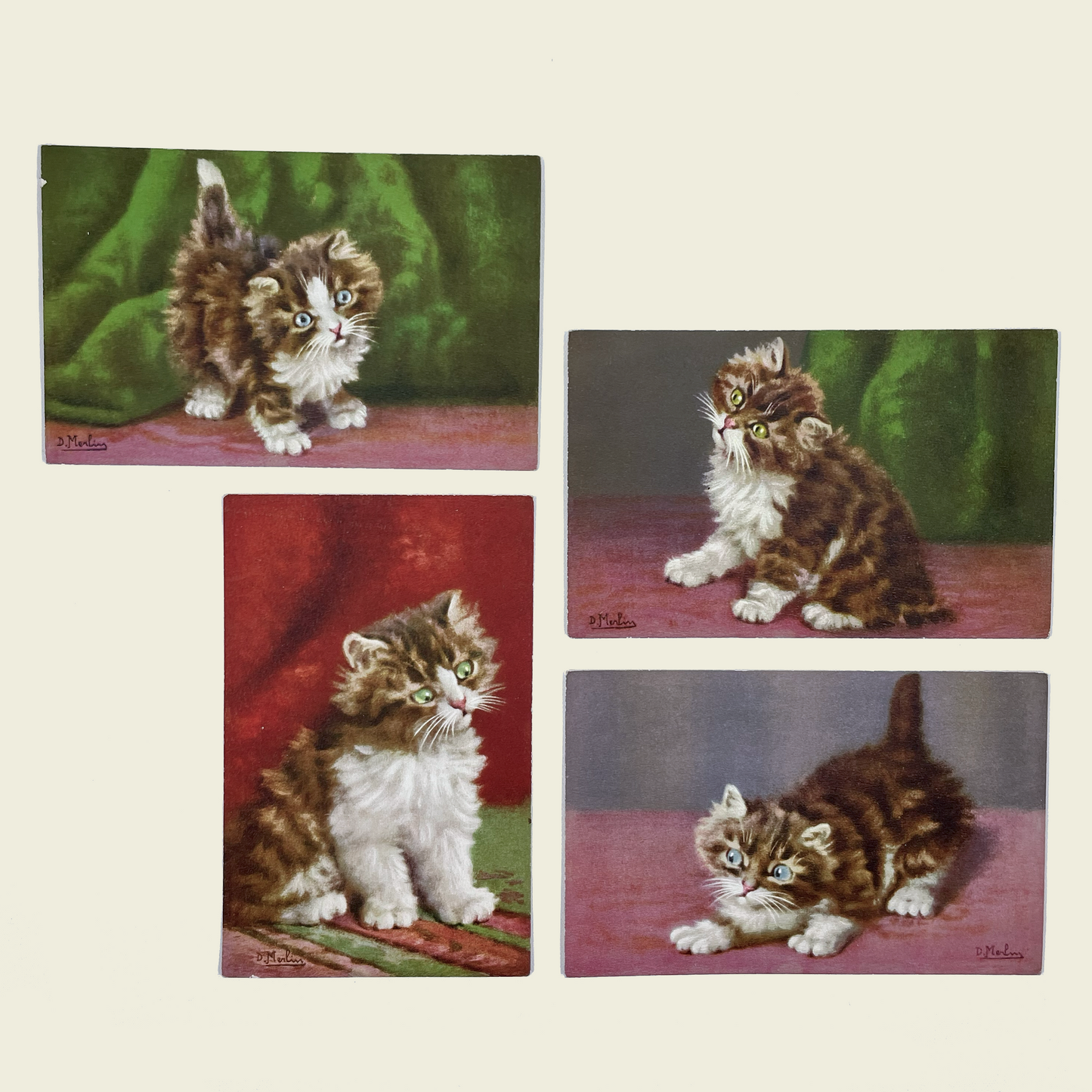 Vintage Postcards of Fluffy Kittens, D. Merlin, Swiss Publisher, Edition Stehli