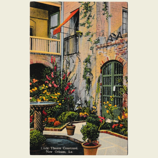 Little Theatre Courtyard New Orleans LA | Curt Teich Linen Postcard